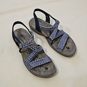 Skechers Memory Foam Sandals Strappy Comfy Soft Stretch Blue Gray Women's 8